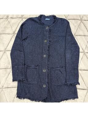 J McLaughlin Sweater Women's Size Medium Cardigan Lexa Fringe Blue Cozy